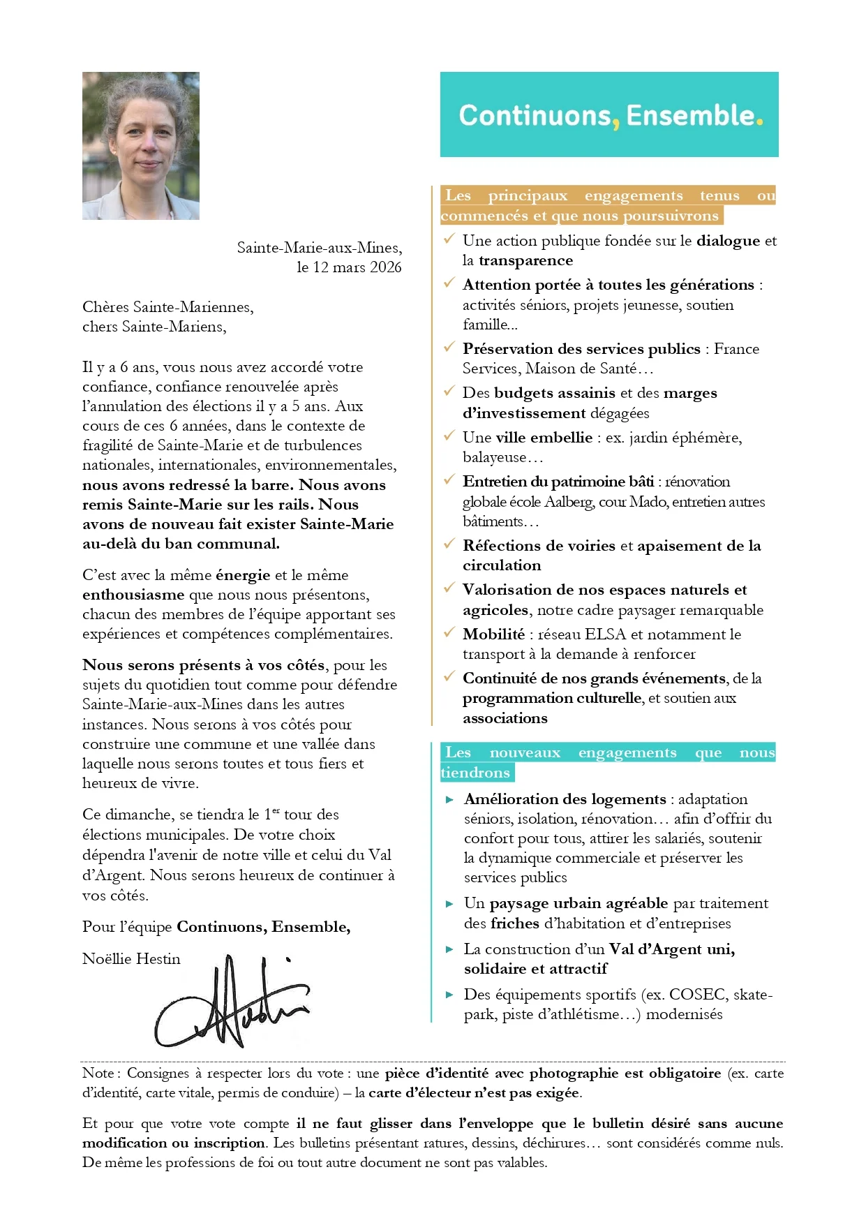 Courrier de Noëllie Hestin